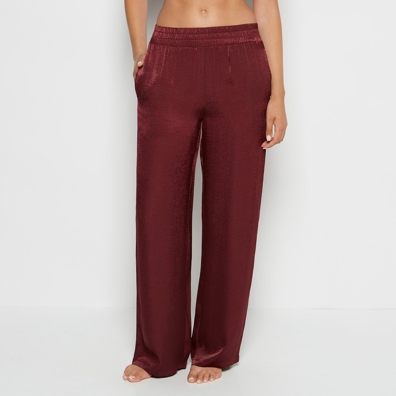 La Senza Satin Sleep Pant with button Front in Russian Ruby