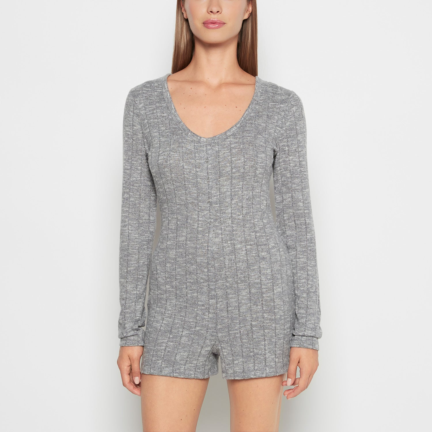 La Senza Placket Front Onesie in Light Grey Cozy