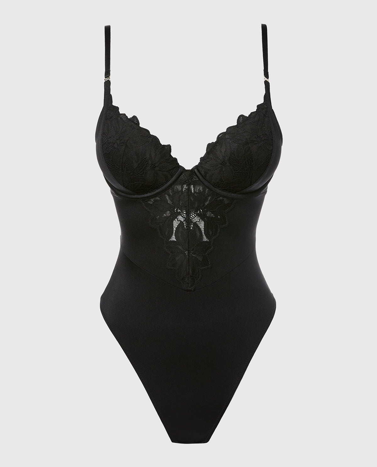 La Senza Push Up Demi bodysuit with reverie lace cup in Tuxedo Black