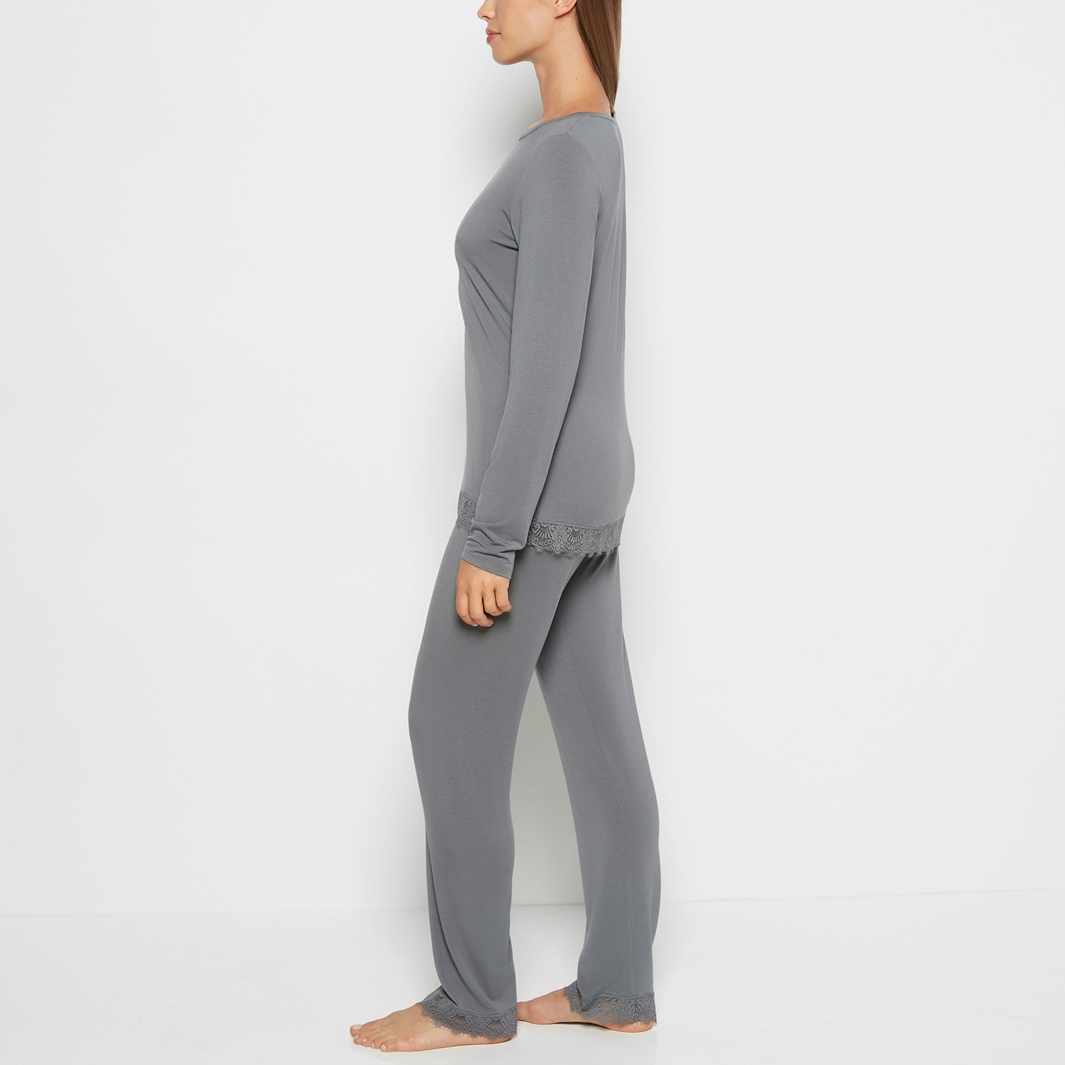 La Senza Modal with Lace Trim Sleep Set in Smoked Pearl