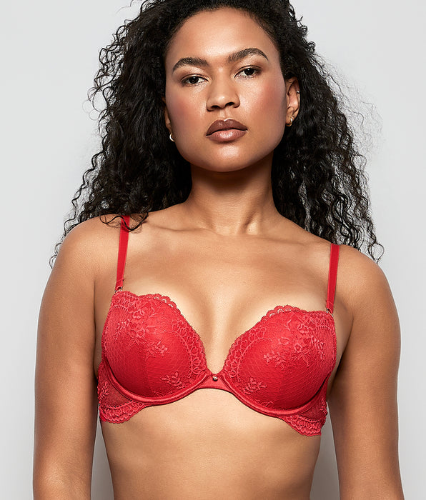 La Senza Allover Lace Push Up Bra in Cosmo Red