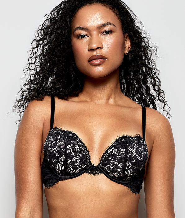 La Senza Soutien-gorge pigeonnant en dentelle noir et rose