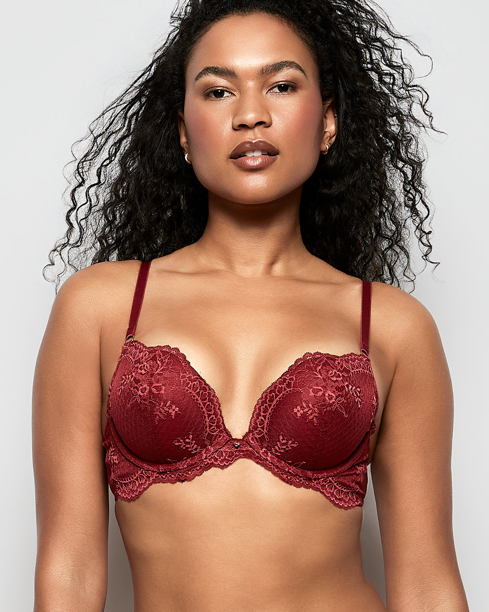 La Senza Push Up Bra with Lace Overlay in Opulent Red