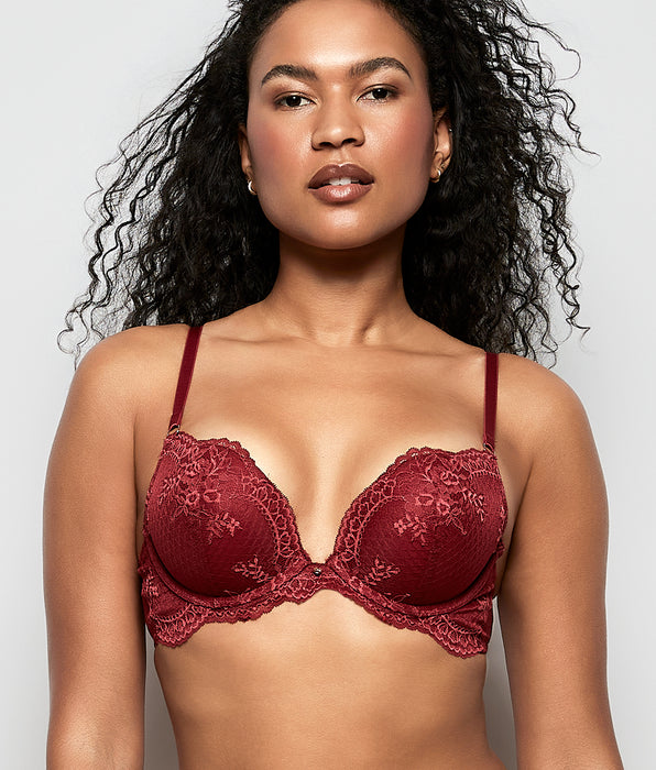 La Senza Push Up Bra with Lace Overlay in Opulent Red