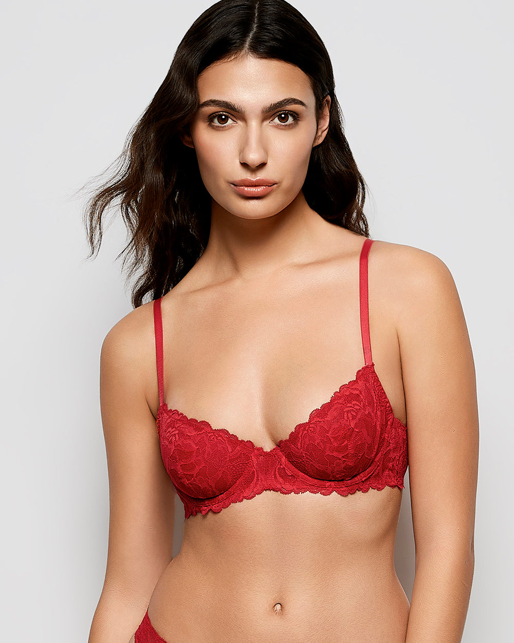 La Senza Unlined Demi Bra with Allover Lace in Cosmo Red