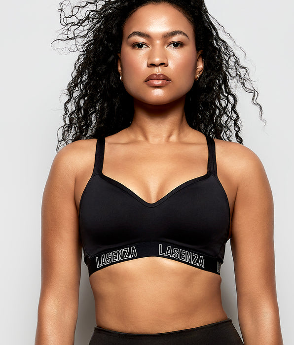 La Senza Medium Impact Logo Sports Bra in Tuxedo Black