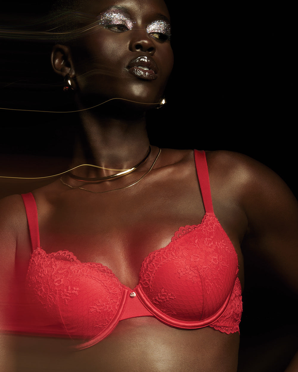 La Senza Soutien-gorge couvrant légèrement doublé tout en dentelle rouge cosmo