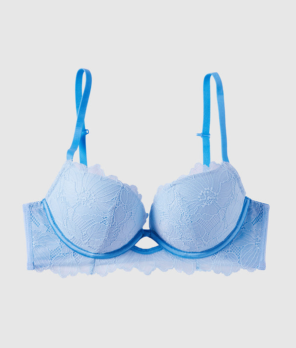 La Senza Push Up Bra with Lace Overlay in Sky Blue