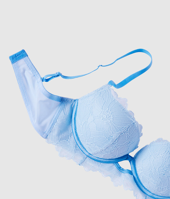 La Senza Push Up Bra with Lace Overlay in Sky Blue