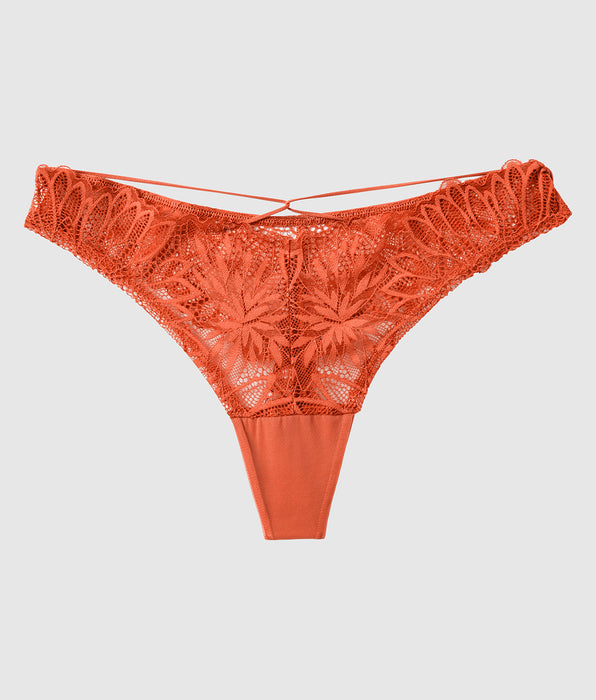 La Senza Diva High Leg Lace Thong Panty in Terra Cotta