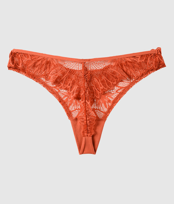 La Senza Diva High Leg Lace Thong Panty in Terra Cotta