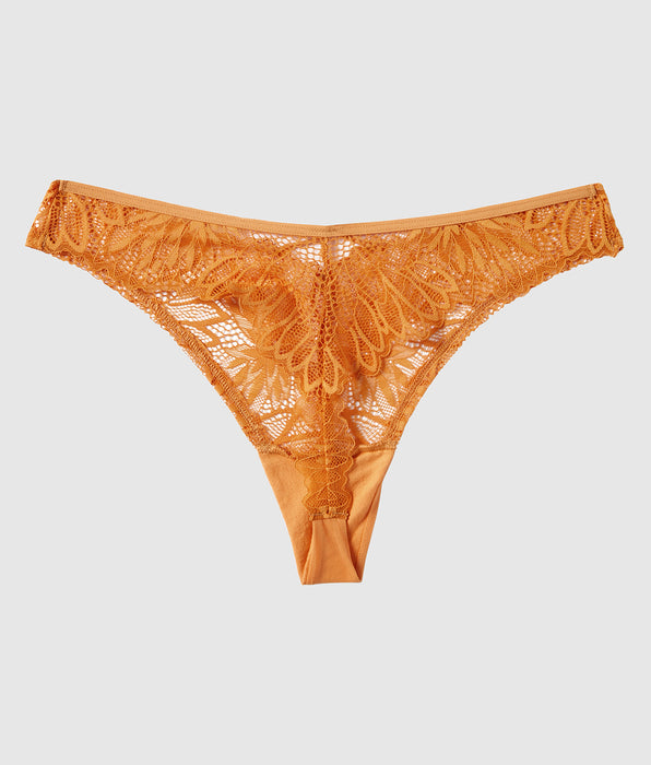 La Senza Culotte string en dentelle Diva à jambes hautes couleur Golden Hour
