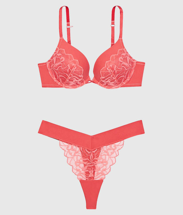 La Senza Push Up Plunge Bra with Lace Overlay