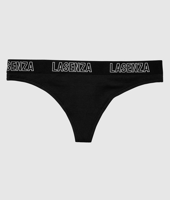 La Senza Thong Panty With Logo in Tuxedo Black