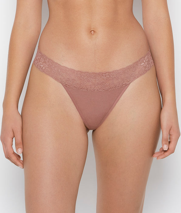 La Senza Thong Panty With Lace Trim in Deer