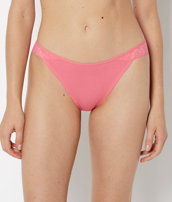La Senza Mini Cheeky Cotton Panty With Lace Trim in Hot Pink