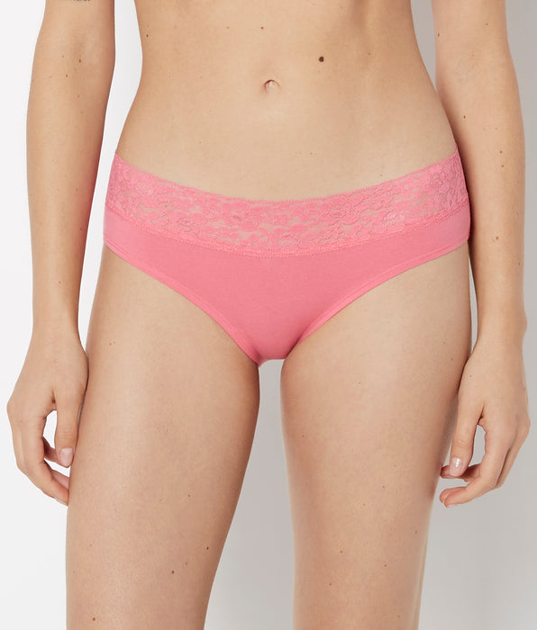 La Senza Hipster Cotton Panty With Lace Trim in Hot Pink