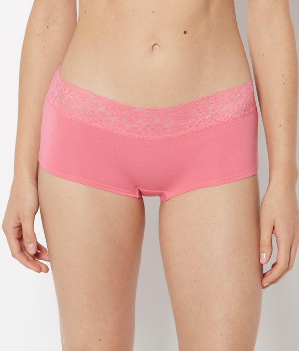 La Senza Boyshort Cotton Panty With Lace Trim in Hot Pink