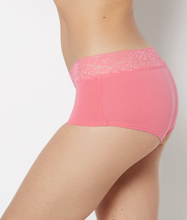 La Senza Boyshort Cotton Panty With Lace Trim in Hot Pink