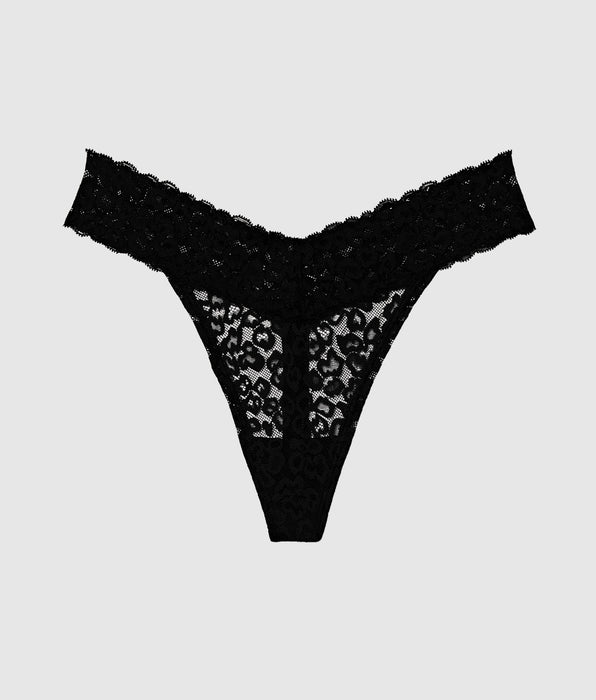 La Senza Lace Thong Panty in Smoulder Black