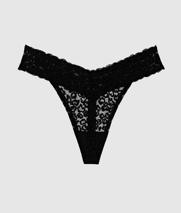 La Senza Lace Thong Panty in Smoulder Black