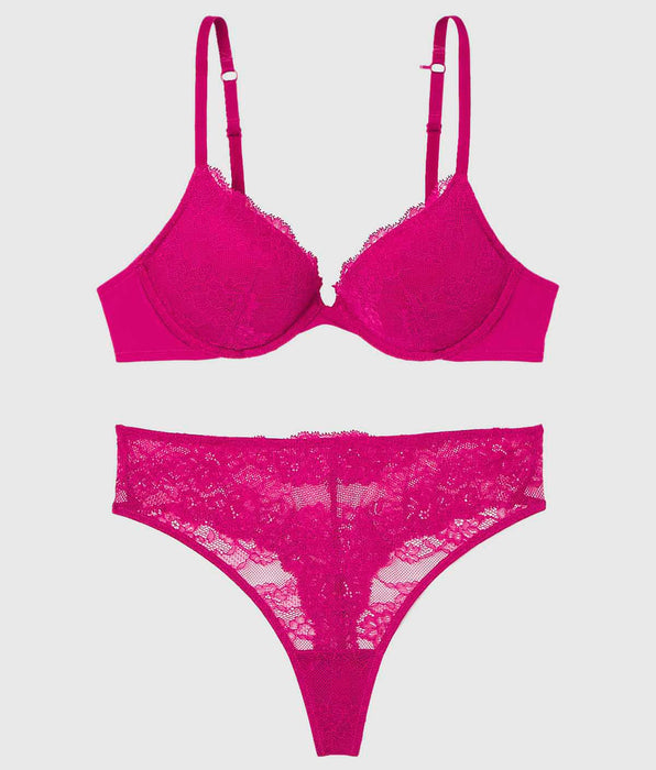 La Senza Push Up Plunge Bra with Lace Overlay