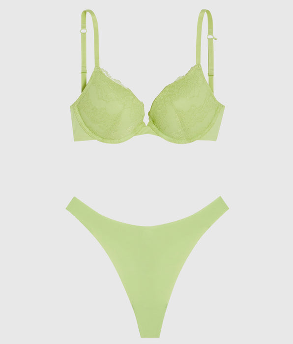 La Senza Push Up Plunge Bra with Lace Overlay