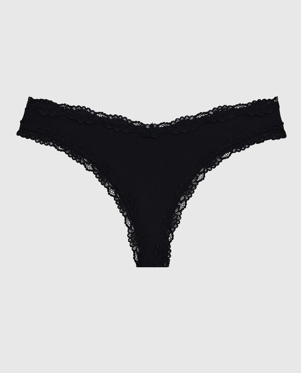 Thong Panty With Lace Trim in Smoulder Black