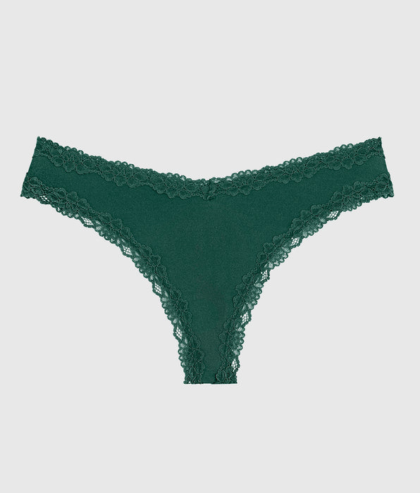 La Senza Thong Panty with Lace Trim in Emerald Green