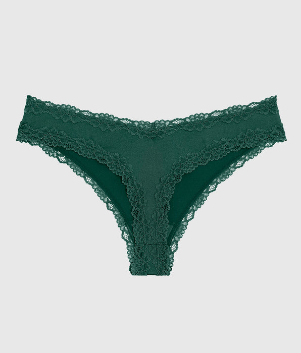 La Senza Thong Panty with Lace Trim in Emerald Green