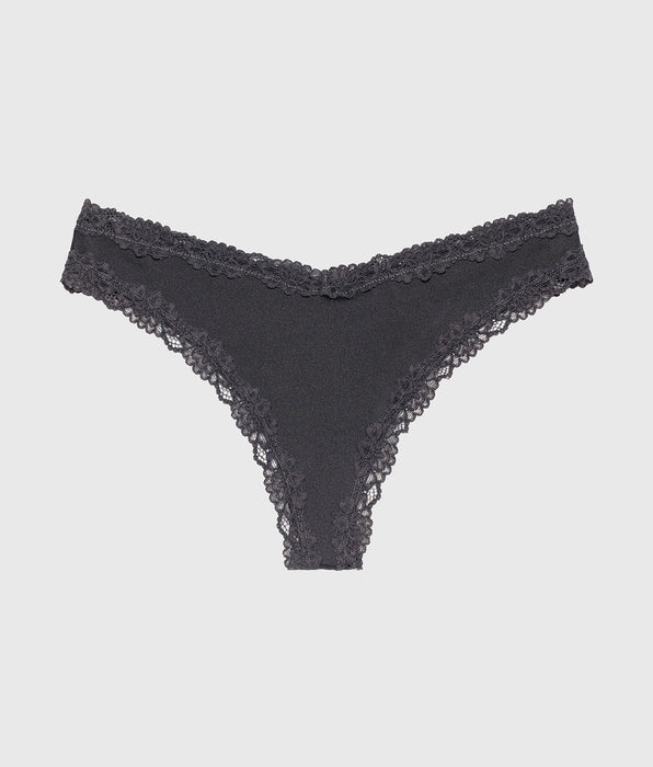 La Senza Thong Panty With Lace Trim in Ebony