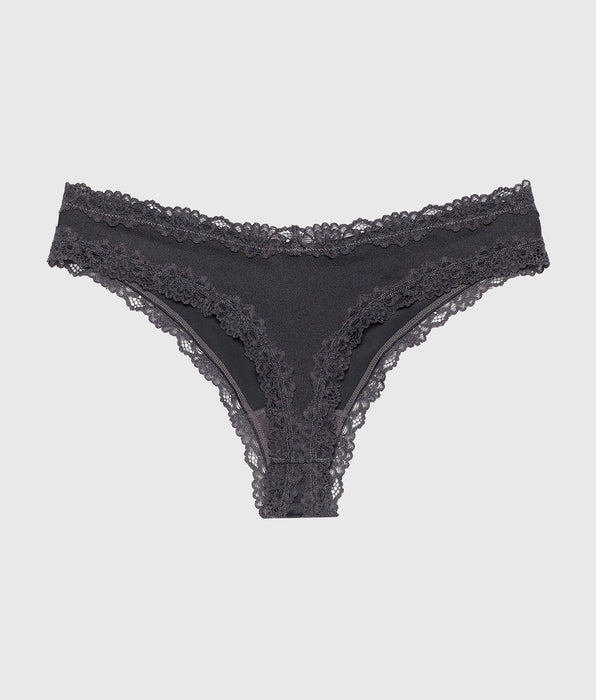 La Senza Thong Panty With Lace Trim in Ebony