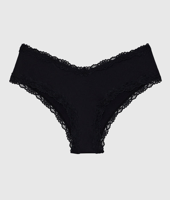La Senza Cheeky Panty With Lace Trim in Smoulder Black