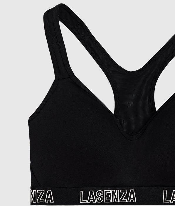 La Senza Medium Impact Logo Sports Bra in Tuxedo Black
