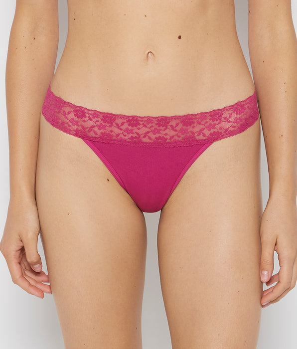 La Senza Thong Panty With Lace Trim in Fuchsia Red