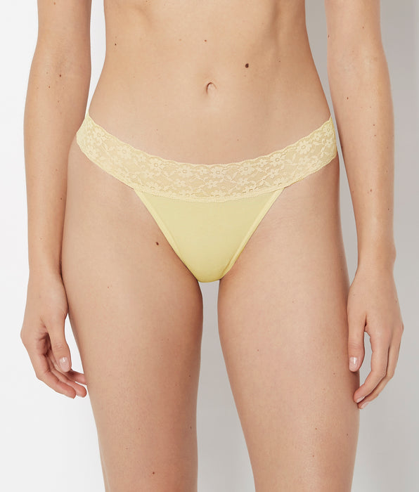 La Senza Thong Panty With Lace Trim in Pale Banana