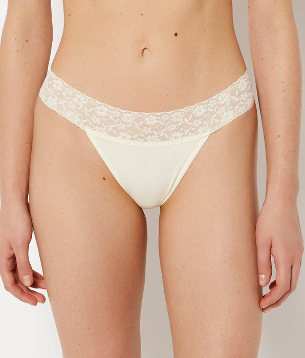 La Senza Thong Panty With Lace Trim in Lemon Icing