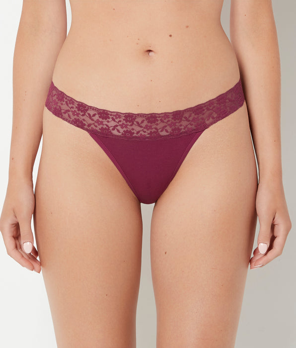 La Senza Thong Panty With Lace Trim in Magenta Purple