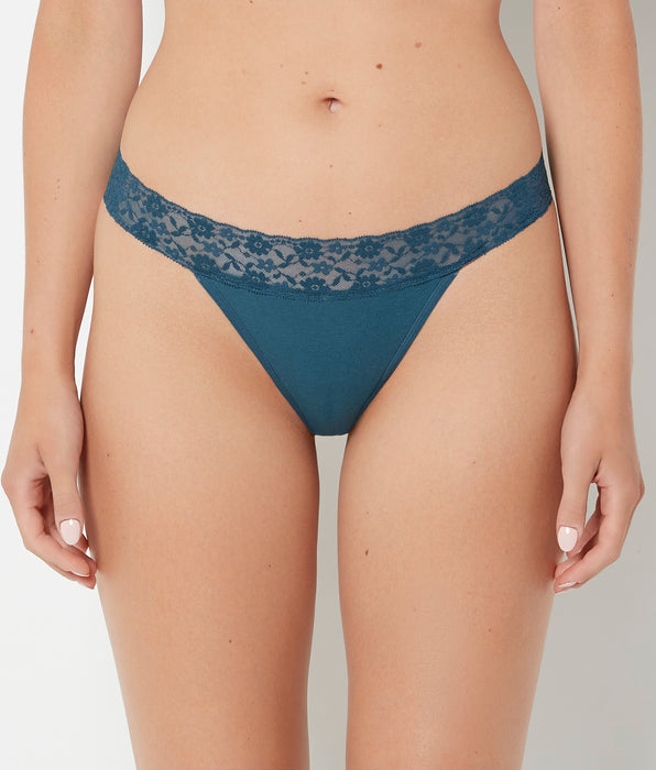 La Senza Thong Panty With Lace Trim in Legion Blue