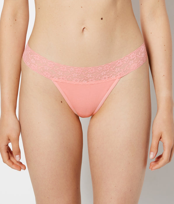 La Senza Thong Panty With Lace Trim in Conch Shell