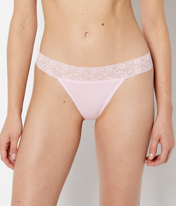 La Senza Thong Cotton Panty With Lace Trim in Sweet Dream
