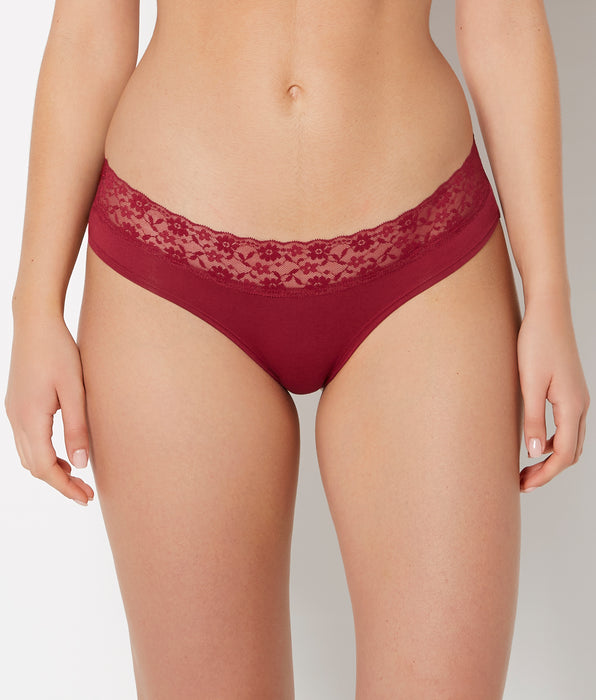 La Senza Hipster Cotton Panty With Lace Trim in Plum Rose
