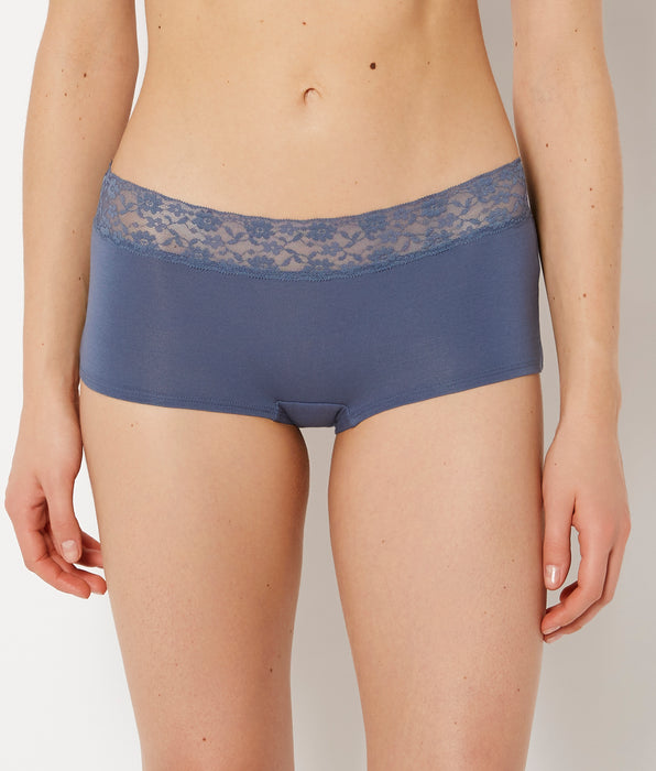 La Senza Boyshort Panty With Lace Trim in Vintage Indigo