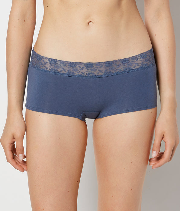 La Senza Boyshort Panty With Lace Trim in Vintage Indigo