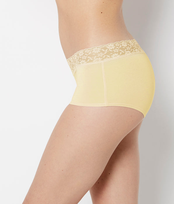 La Senza Boyshort Panty With Lace Trim in Pale Banana