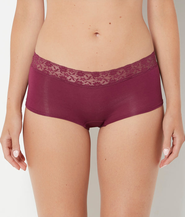 La Senza Boyshort Panty With Lace Trim in Magenta Purple