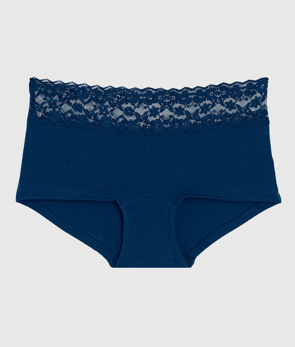 La Senza Boyshort Panty with Lace Trim in Ocean Cavern