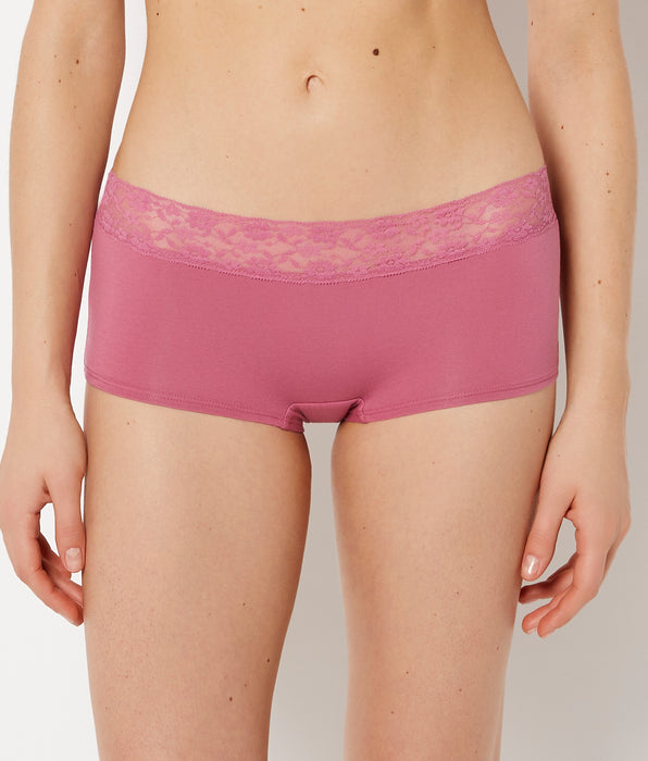 La Senza Boyshort Panty With Lace Trim  in Red Violet
