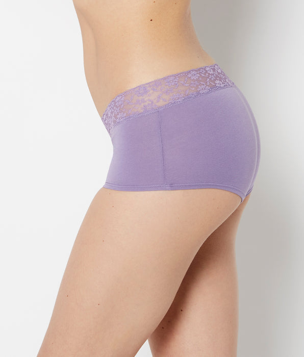 La Senza Boyshort Cotton Panty With Lace Trim in Purple Haze