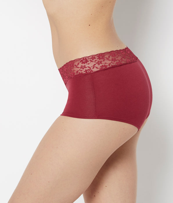 La Senza Boyshort Cotton Panty With Lace Trim in Plum Rose
